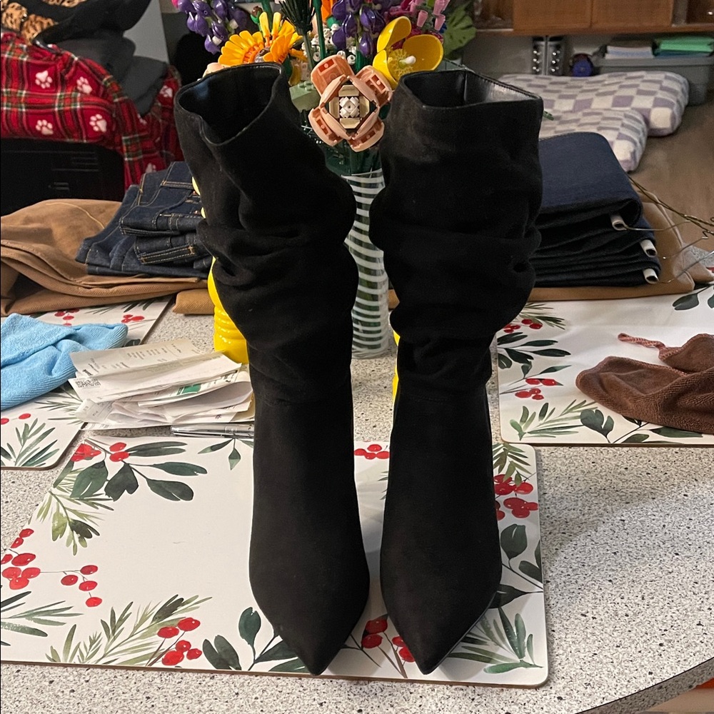 Marc Fisher Black Suede Heeled Boots